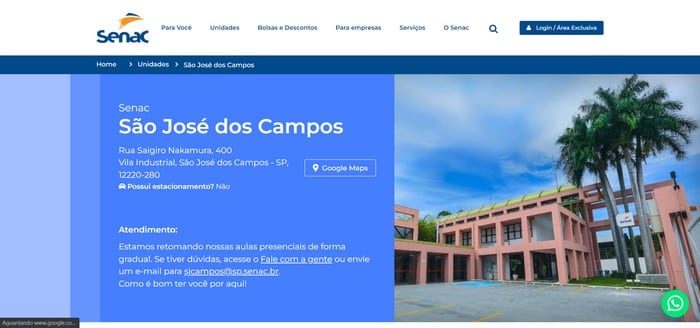Senac São José campos pagina site